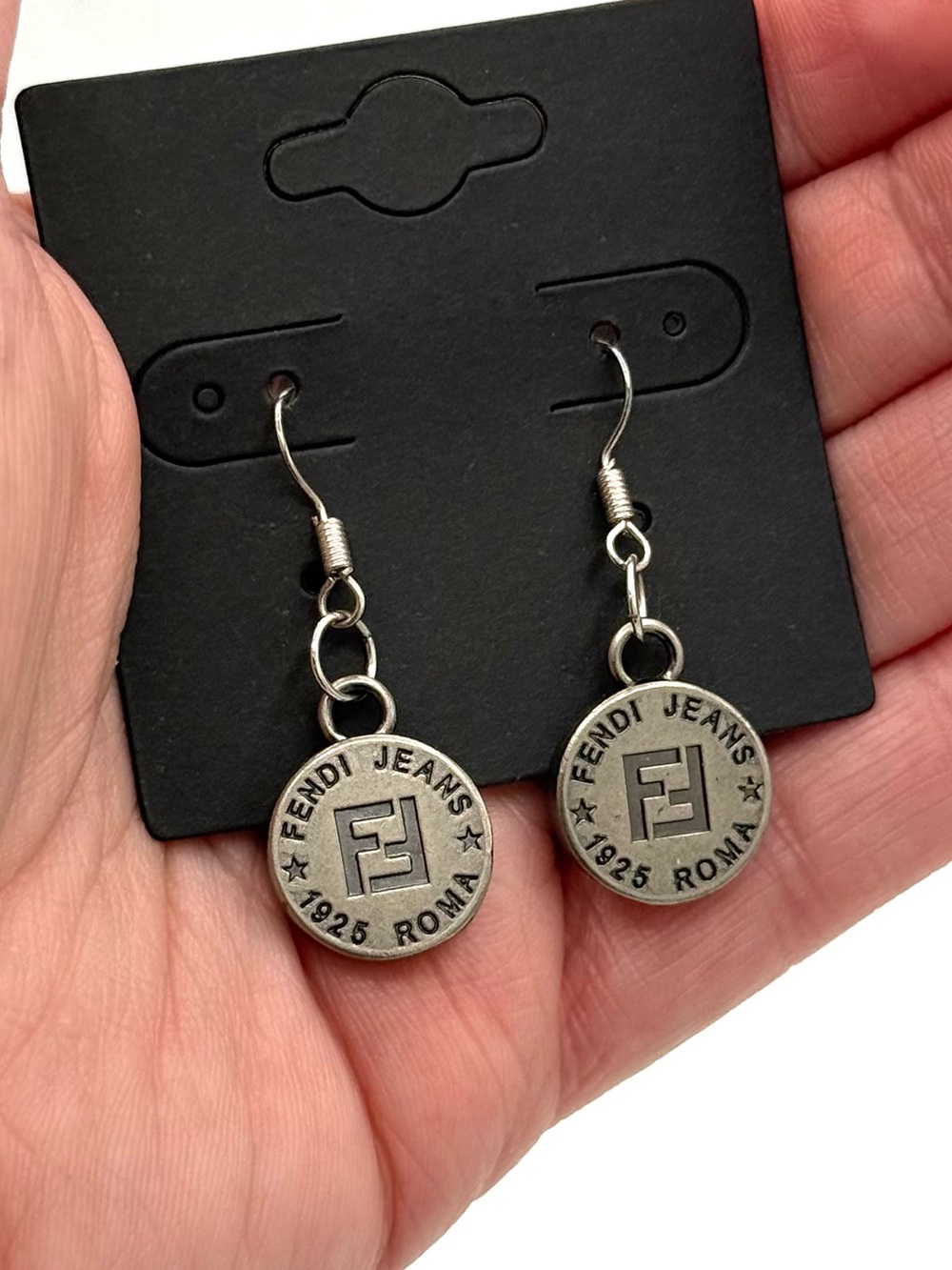 Upcycled Fendi Charms Earrings - Authentic Zipper Pulls Repurposed - Silver